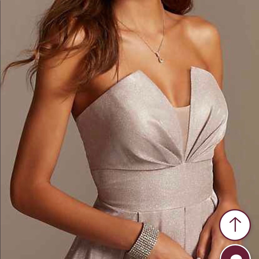 Strapless Silver Metallic Betsy & Adam Prom Dress